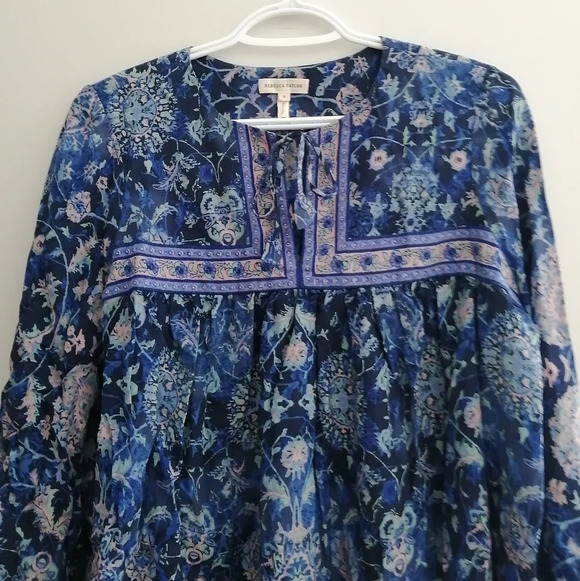 Rebecca Taylor Silk Dreamweaver Blouse Paisley Mixed Print Neck Tassels Size 6 - Picture 5 of 15